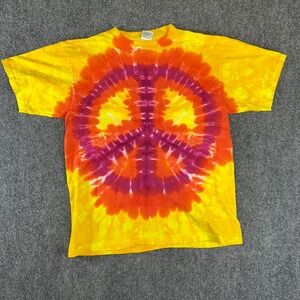 Vintage Sundog Peace Sign Tie Dye T-Shirt Mens Large Yellow Orange Single Stitch